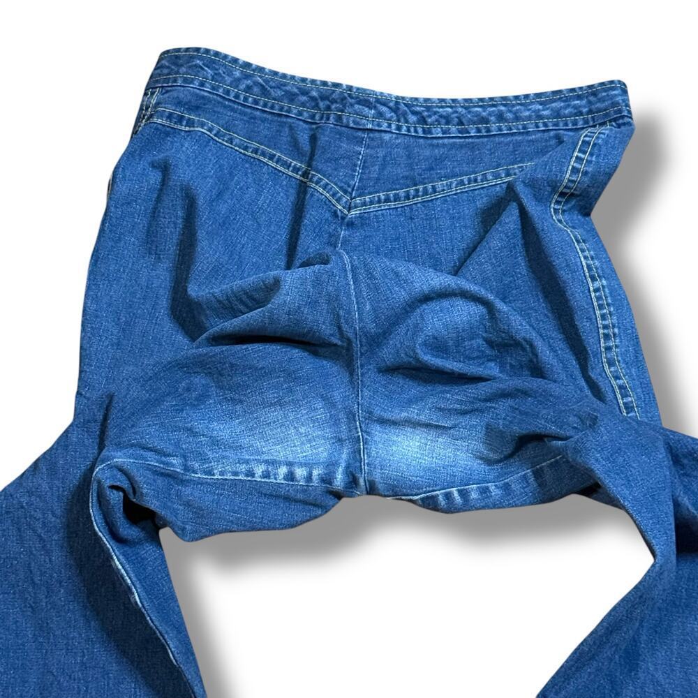 VTG High Rise Wide Leg Jeans Womens Floral Embroidered Bareback Denim NO STRETCH - Picture 6 of 6